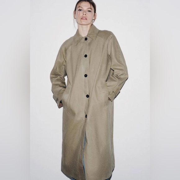 Zara Limited Edition Waxed Trench Coat Sz L - Picture 3 of 8
